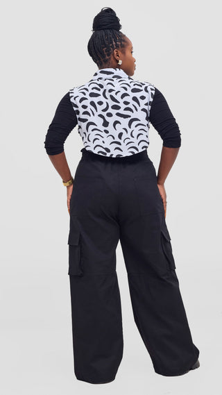 Shiv & Shikie X Safari Faux Collar Printed Shirt - Grey/Black Ezi Print