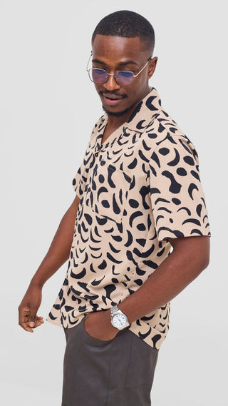 Shiv & Shikie X Safari Printed Short Sleeve Shirt - Taupe  / Black Ezi Print