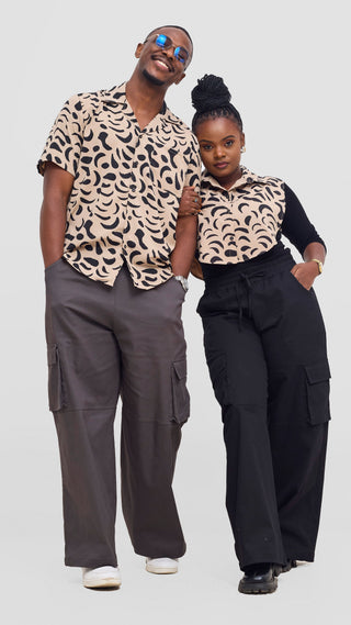 Shiv & Shikie X Safari Printed Short Sleeve Shirt - Taupe  / Black Ezi Print