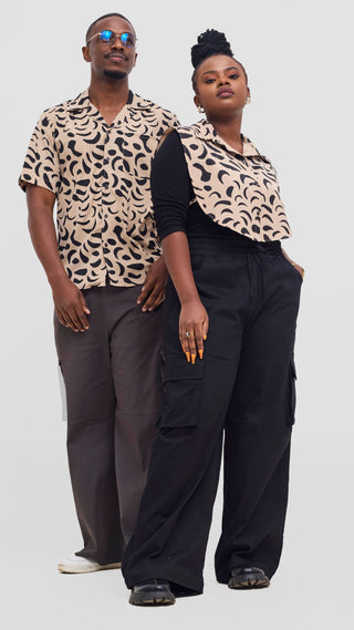 Shiv & Shikie X Safari Printed Short Sleeve Shirt - Taupe  / Black Ezi Print