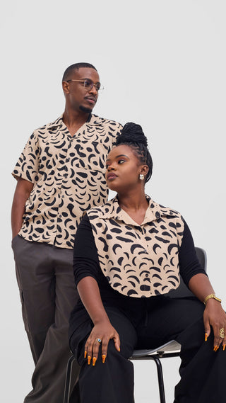 Shiv & Shikie X Safari Printed Short Sleeve Shirt - Taupe  / Black Ezi Print