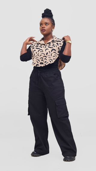 Shiv & Shikie X Safari Faux Collar Printed Shirt - Taupe/Black Ezi Print