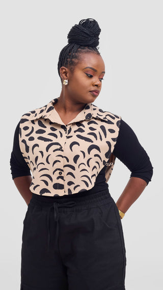 Shiv & Shikie X Safari Faux Collar Printed Shirt - Taupe/Black Ezi Print