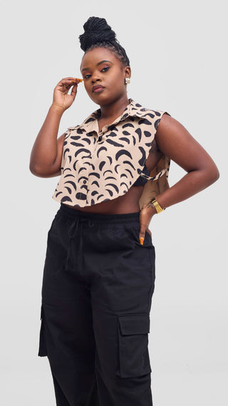 Shiv & Shikie X Safari Faux Collar Printed Shirt - Taupe/Black Ezi Print