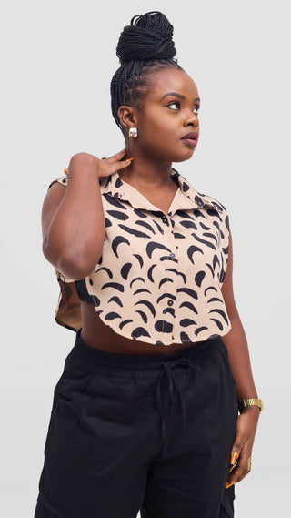 Shiv & Shikie X Safari Faux Collar Printed Shirt - Taupe/Black Ezi Print