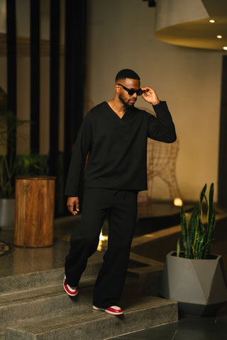 Shiv & Shikie X Safari V-Neck Long Sleeve T-shirt - Black