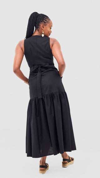 Safari Naledi Gathered Panel Wrap Dress - Black - Shopzetu