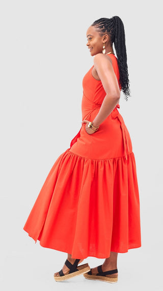 Safari Naledi Gathered Panel Wrap Dress - Orange - Shopzetu