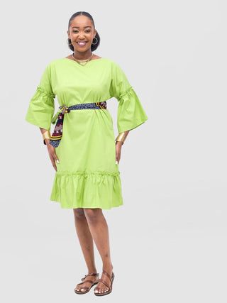 Safari Tawi Flounce Tent Dress - Lime Green - Shopzetu
