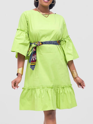 Safari Tawi Flounce Tent Dress - Lime Green - Shopzetu