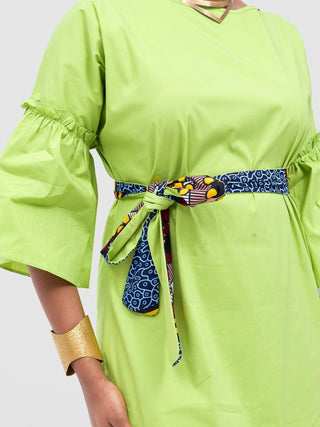 Safari Tawi Flounce Tent Dress - Lime Green - Shopzetu