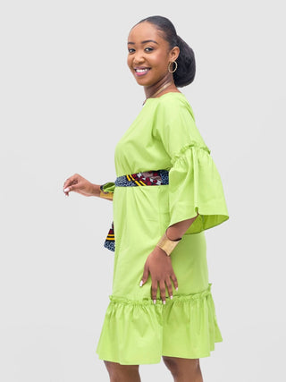 Safari Tawi Flounce Tent Dress - Lime Green - Shopzetu