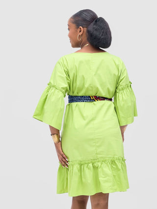 Safari Tawi Flounce Tent Dress - Lime Green - Shopzetu