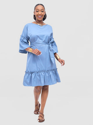Safari Tawi Flounce Tent Dress - Blue - Shopzetu