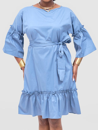 Safari Tawi Flounce Tent Dress - Blue - Shopzetu