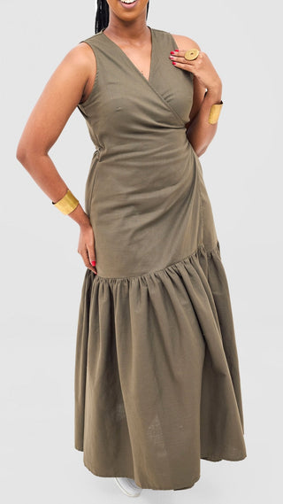 Safari Naledi Gathered Panel Wrap Dress - Hunters - Shopzetu