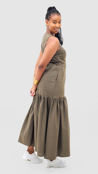 Safari Naledi Gathered Panel Wrap Dress - Hunters - Shopzetu