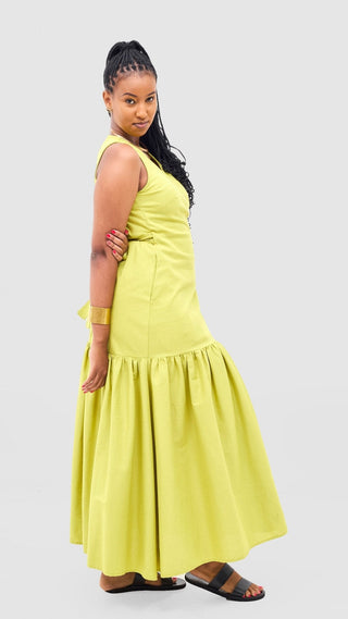 Safari Naledi Gathered Panel Wrap Dress - Lime - Shopzetu