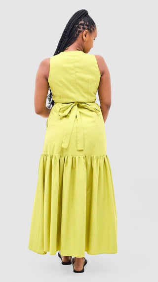 Safari Naledi Gathered Panel Wrap Dress - Lime - Shopzetu