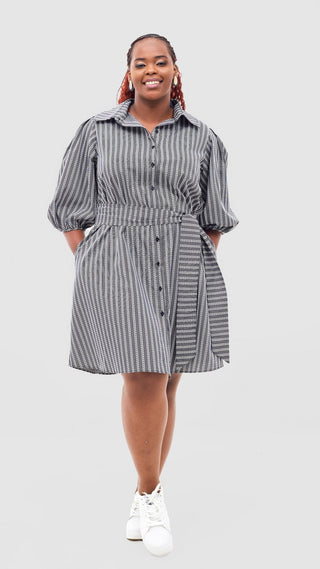 Safari Naledi 3/4 Sleeve Tent Dress - White Polka Stripes - Shopzetu