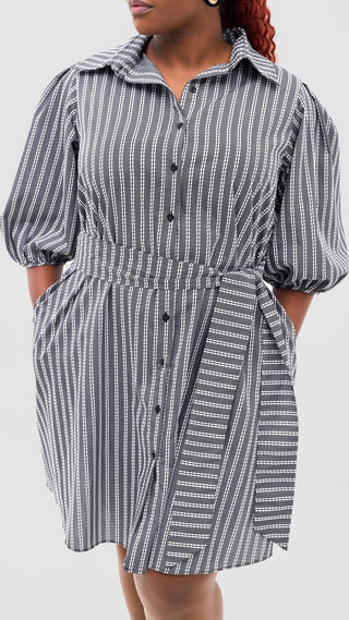 Safari Naledi 3/4 Sleeve Tent Dress - White Polka Stripes - Shopzetu
