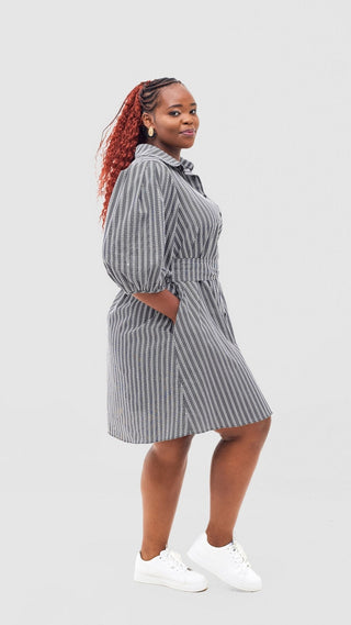 Safari Naledi 3/4 Sleeve Tent Dress - White Polka Stripes - Shopzetu