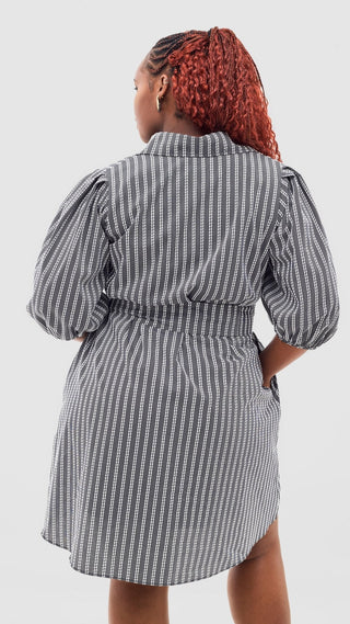 Safari Naledi 3/4 Sleeve Tent Dress - White Polka Stripes - Shopzetu