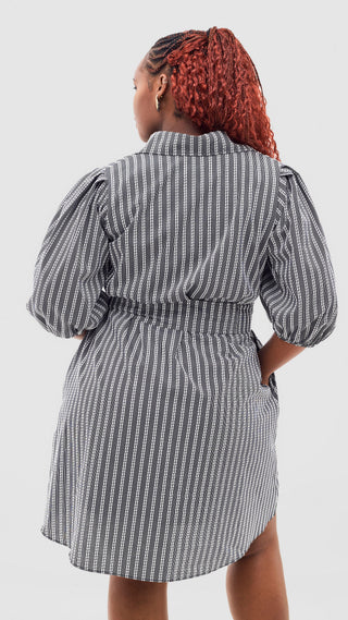 Safari Naledi 3/4 Sleeve Tent Dress - White Polka Stripes