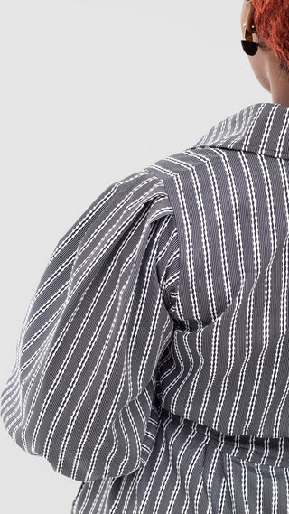 Safari Naledi 3/4 Sleeve Tent Dress - White Polka Stripes - Shopzetu