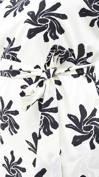 Safari Naledi Flounce Tent Dress - White / Black Nale Print - Shopzetu