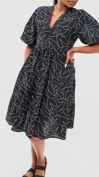 Safari Naledi Bishop Sleeve Tiered Dress - White / Black Wia