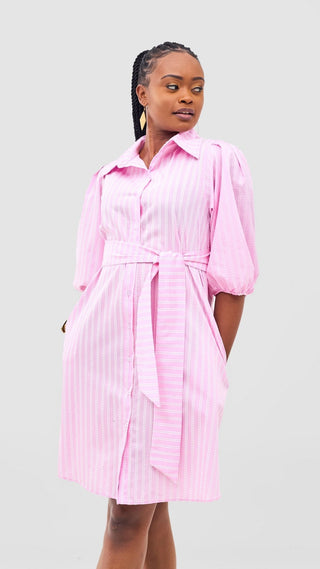 Safari Naledi 3/4 Sleeve Tent Dress - Pink Polka Stripes - Shopzetu