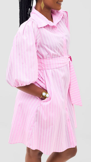 Safari Naledi 3/4 Sleeve Tent Dress - Pink Polka Stripes - Shopzetu