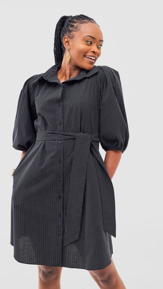 Safari Naledi 3/4 Sleeve Tent Dress - Navy Pinstripes Print - Shopzetu