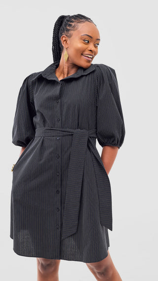 Safari Naledi 3/4 Sleeve Tent Dress - Navy Pinstripes Print