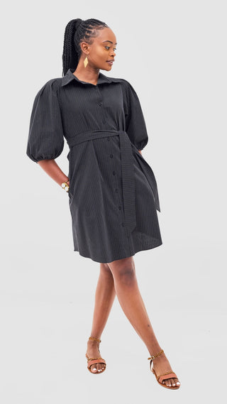 Safari Naledi 3/4 Sleeve Tent Dress - Navy Pinstripes Print - Shopzetu