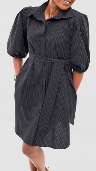 Safari Naledi 3/4 Sleeve Tent Dress - Navy Pinstripes Print - Shopzetu