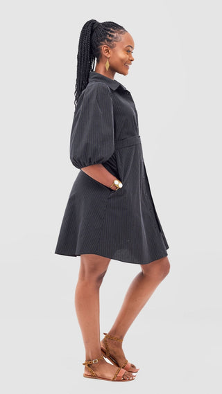 Safari Naledi 3/4 Sleeve Tent Dress - Navy Pinstripes Print - Shopzetu