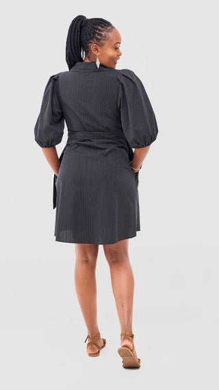 Safari Naledi 3/4 Sleeve Tent Dress - Navy Pinstripes Print - Shopzetu