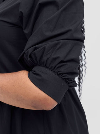Safari Tawi Shirt Collar Bishop Sleeve Tiered Dress - Black - Shopzetu