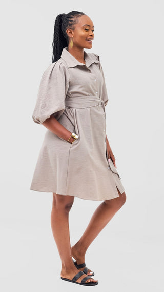 Safari Naledi 3/4 Sleeve Tent Dress - Taupe Puff Stripes - Shopzetu