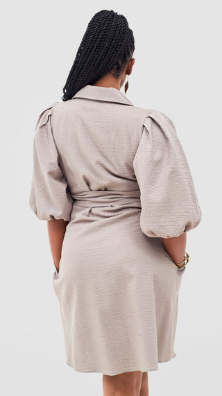 Safari Naledi 3/4 Sleeve Tent Dress - Taupe Puff Stripes - Shopzetu