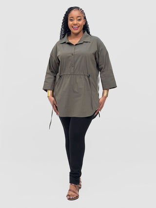 Safari Njano Front Drawstring Tunic Top - Hunters Green - Shopzetu