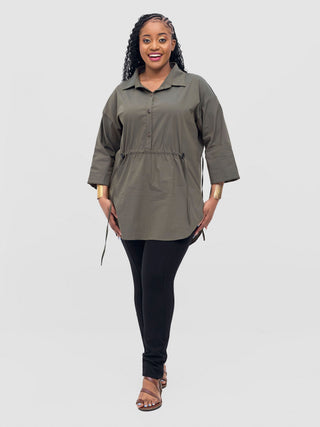 Safari Njano Front Drawstring Tunic Top - Hunters Green