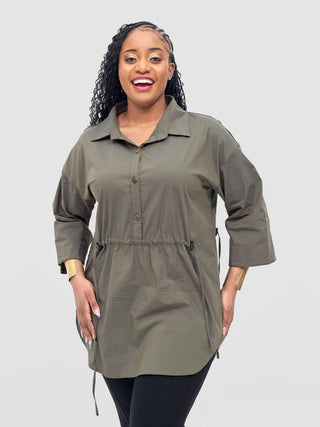 Safari Njano Front Drawstring Tunic Top - Hunters Green - Shopzetu