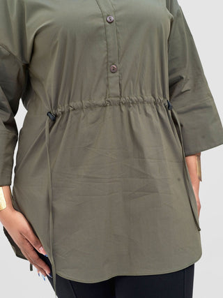 Safari Njano Front Drawstring Tunic Top - Hunters Green - Shopzetu