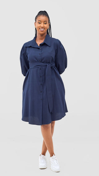 Safari Naledi 3/4 Sleeve Tent Dress - Navy Puff Stripes - Shopzetu