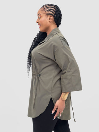 Safari Njano Front Drawstring Tunic Top - Hunters Green - Shopzetu