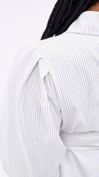 Safari Naledi 3/4 Sleeve Tent Dress - White Pinstripes Print - Shopzetu