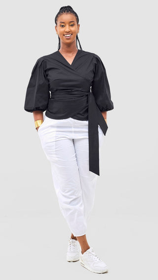 Safari Naledi Wrap Top - Black - Shopzetu
